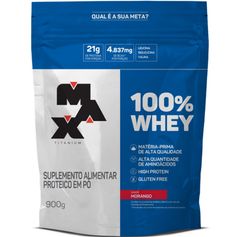 100% Whey - Morango - Max Titanium - 900g (Refil)
